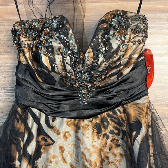 Cindy Collection Strapless Leopard & Black Tulle Prom Formal Dress  NWT - Picture 2 of 4